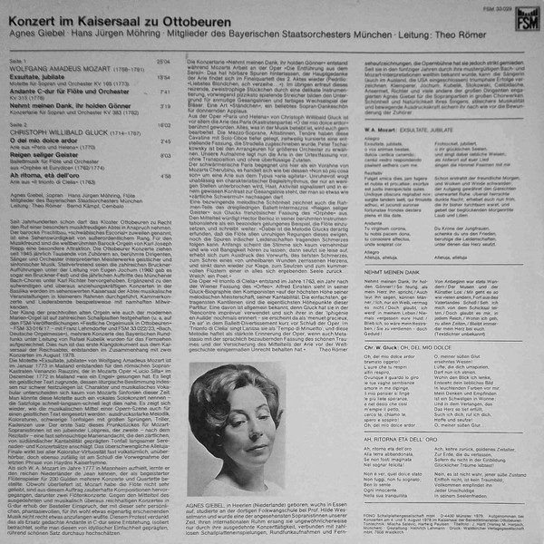 Cover zu Agnes Giebel, Wolfgang Amadeus Mozart, Christoph Willibald Gluck - Konzert im Kaisersaal zu Ottobeuren | 1979 | Vinyl | Classical | Germany Schallplatten Ankauf
