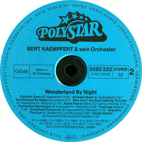 Cover zu Bert Kaempfert & His Orchestra - Wonderland By Night | 1980 | Vinyl | Jazz, Pop | Germany Schallplatten Ankauf