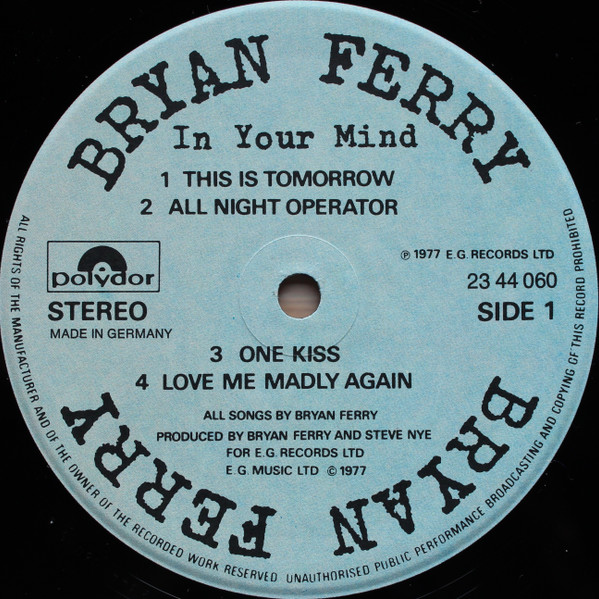 Cover zu Bryan Ferry - In Your Mind | 1978 | Vinyl | Rock | Germany