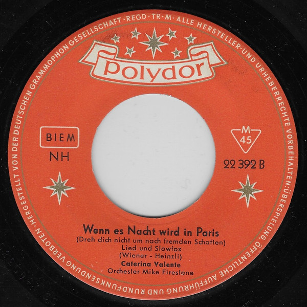 Cover zu Caterina Valente, Orchester Mike Firestone - Ganz Paris Träumt Von Der Liebe / Wenn Es Nacht Wird In Paris | 1954 | Vinyl | Pop | Germany Schallplatten Ankauf