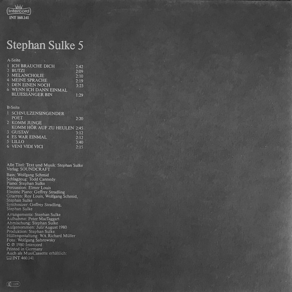 Cover zu Stephan Sulke - Stephan Sulke 5 | 1980 | Vinyl | Rock, Pop, Folk, World, & Country | Germany
