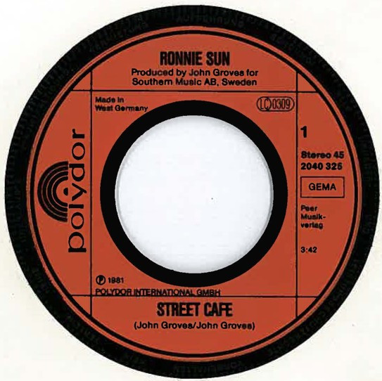 Cover zu Ronnie Sun - Street Cafe | 1981 | Vinyl | Pop | Germany Schallplatten Ankauf