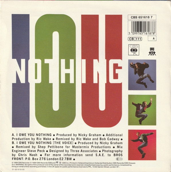 Cover zu Bros - I Owe You Nothing | 1988 | 7