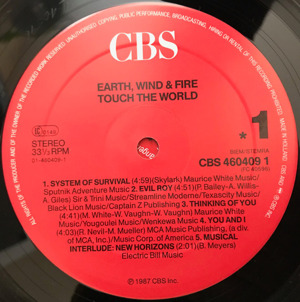 Cover zu Earth, Wind & Fire - Touch The World | 1987 | Vinyl | Electronic, Funk / Soul | Europe