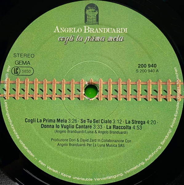 Cover zu Angelo Branduardi - Cogli La Prima Mela | 1979 | Vinyl, LP, Album, Stereo | Rock, Pop | Germany