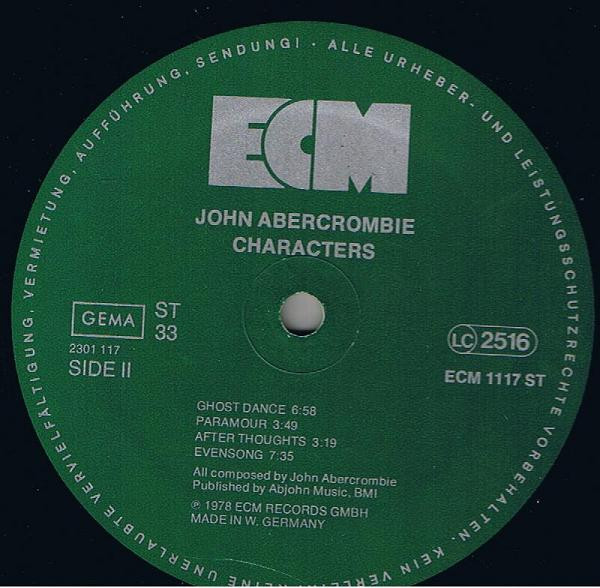 Cover zu John Abercrombie - Characters | 1978 | Vinyl, LP, Album | Jazz | Germany