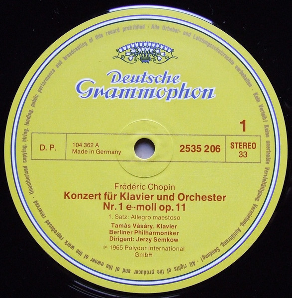 Cover zu Frédéric Chopin, Tamás Vásáry • Berliner Philharmoniker, Jerzy Semkow - Klavierkonzert Nr.1 E-moll • 4 Mazurken | 1976 | Vinyl, LP, Reissue | Classical | Germany