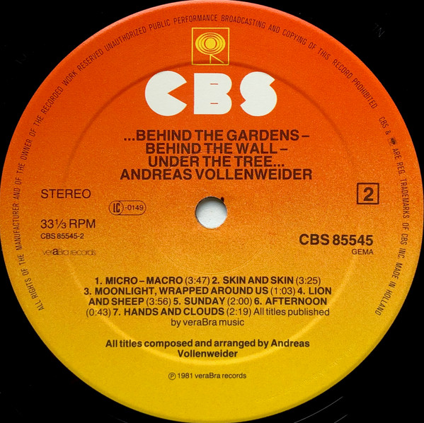 Cover zu Andreas Vollenweider - ...Behind The Gardens - Behind The Wall - Under The Tree... | 1981 | Vinyl, LP, Album, Stereo | Electronic | Germany