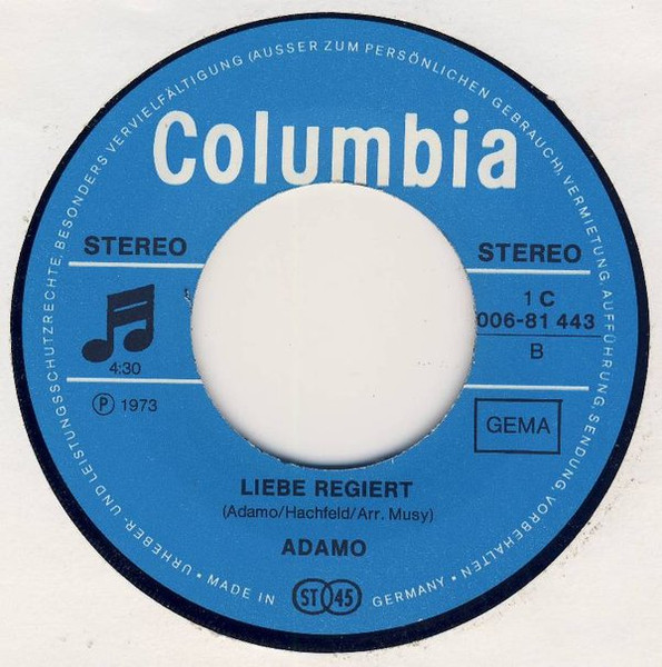 Cover zu Adamo - Rosalie, C'est La Vie / Liebe Regiert | 1973 | Vinyl, Stereo, 45 RPM, 7