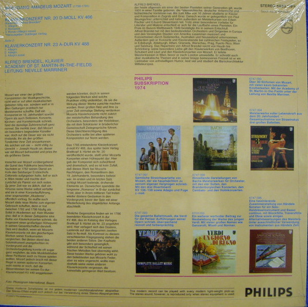 Cover zu Wolfgang Amadeus Mozart - Alfred Brendel - The Academy Of St. Martin-in-the-Fields - Sir Neville Marriner - Klavierkonzerte Nr. 20 D-moll KV 466 / Nr. 23 A-dur KV 488 | 1974 | Classical