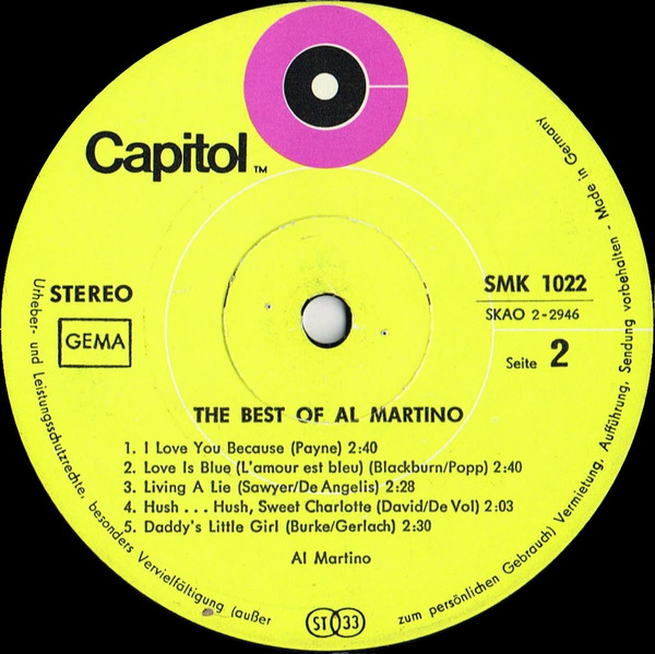 Cover zu Al Martino - The Best Of Al Martino | 1968 | Vinyl, LP, Stereo, Compilation | Pop | Germany