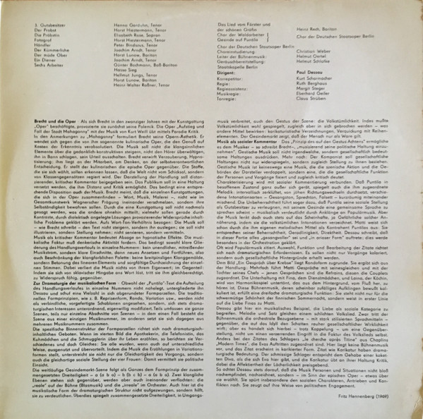 Cover zu Paul Dessau, Bertolt Brecht, Reiner Süß, Kurt Rehm, Irmgard Arnold, Staatskapelle Berlin, Paul Dessau - Puntila | Vinyl, LP, Album, Stereo, Reissue | Classical