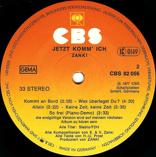 Cover zu Edo Zanki - Jetzt Komm' Ich | 1977 | Vinyl, LP, Album | Rock | Germany