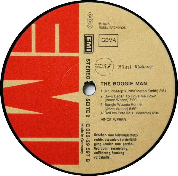 Cover zu Vince Weber - The Boogie Man (Piano Blues & Boogie Woogie) | 1975 | Vinyl, LP, Album, Stereo | Blues | Germany