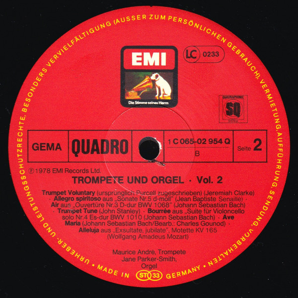 Cover zu Maurice André, Jane Parker-Smith - Trompete & Orgel Vol. 2 | 1978 | Vinyl, LP, Quadraphonic | Classical | Germany