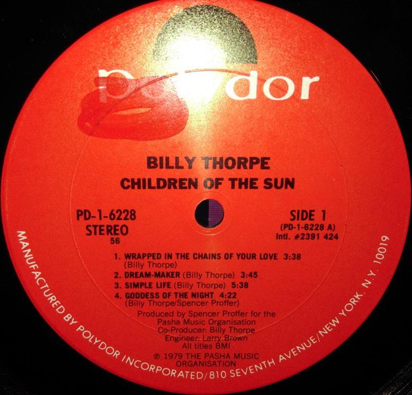Cover zu Billy Thorpe - Children Of The Sun | 1979 | Vinyl, LP, Album, Stereo, Reissue | Rock, Funk / Soul, Pop | US