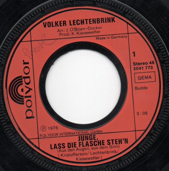 Cover zu Volker Lechtenbrink - Junge, Laß' Die Flasche Steh'n | 1976 | Vinyl, Stereo, 45 RPM, 7