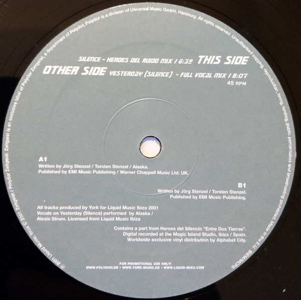 Cover zu York Feat. Alaska (4) - Yesterday (Silence) | 2001 | Vinyl, 12