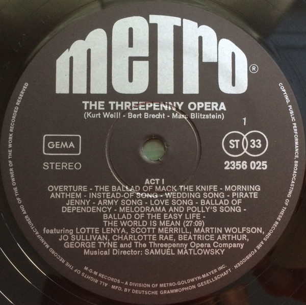 Cover zu Lotte Lenya, Scott Merrill, Martin Wolfson, Jo Sullivan (2), Charlotte Rae, Beatrice Arthur, George Tyne, Samuel Matlowsky - The Threepenny Opera | Classical, Stage & Screen