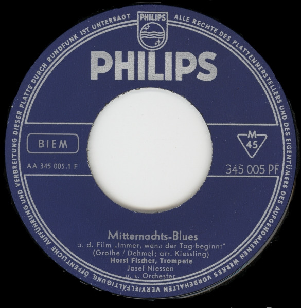 Bild Horst Fischer – Mitternachts-Blues | 1958 | Vinyl, 45 RPM, 7″, Single, Mono | Blues, Stage & Screen | Germany Schallplatten Ankauf