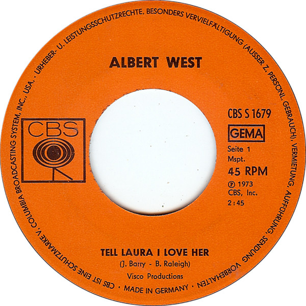 Cover zu Albert West - Tell Laura I Love Her | 1973 | Vinyl, Stereo, 45 RPM, 7