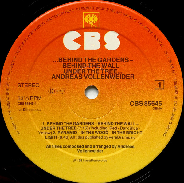 Cover zu Andreas Vollenweider - ...Behind The Gardens - Behind The Wall - Under The Tree... | 1981 | Vinyl, LP, Album, Stereo | Electronic | Germany