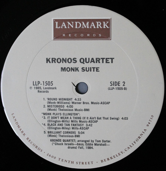 Cover zu Kronos Quartet - Monk Suite: Kronos Quartet Plays Music Of Thelonious Monk | 1985 | Vinyl, LP, Album | Jazz | US
