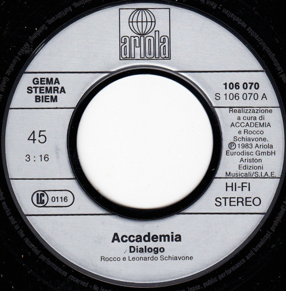 Cover zu Accademia - Dialogo | 1983 | Vinyl, 45 RPM, 7