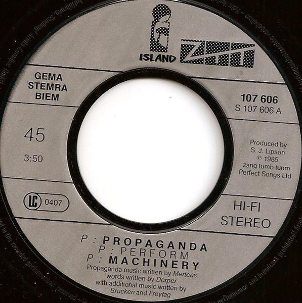 Cover zu Propaganda - p: Machinery | 1985 | Vinyl, Stereo, 45 RPM, 7