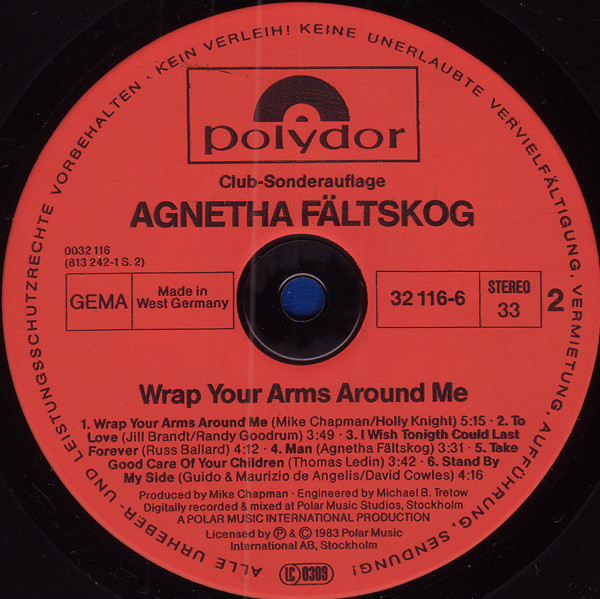 Cover zu Agnetha Fältskog - Wrap Your Arms Around Me | 1983 | Vinyl, LP, Album, Club Edition | Electronic, Rock, Pop | Germany