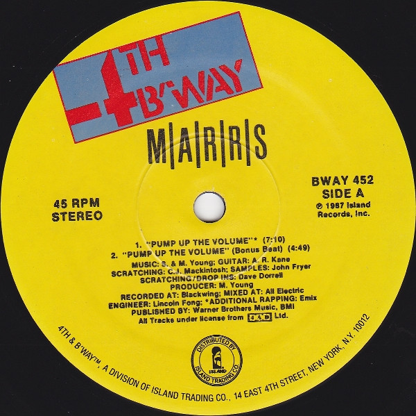 Bild M|A|R|R|S – Pump Up The Volume | 1987 | Vinyl, 12″, 45 RPM | Electronic | US Schallplatten Ankauf