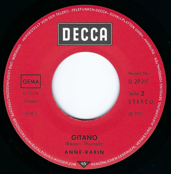 Cover zu Anne Karin - Dreh Dich Weiter, Ballerina | 1973 | Vinyl, Stereo, 45 RPM, 7