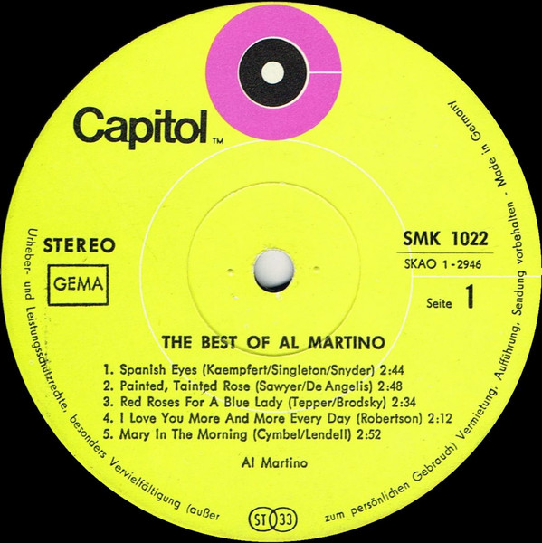 Cover zu Al Martino - The Best Of Al Martino | 1968 | Vinyl, LP, Stereo, Compilation | Pop | Germany