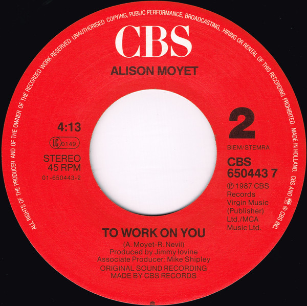 Cover zu Alison Moyet - Weak In The Presence Of Beauty | 1987 | Vinyl, Stereo, 45 RPM, 7