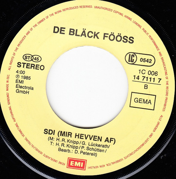 Cover zu Bläck Fööss - Bye Bye My Love | 1985 | Vinyl, Stereo, 45 RPM, 7