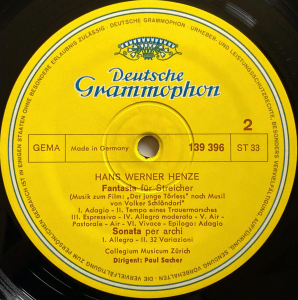Cover zu Hans Werner Henze, Collegium Musicum Zürich ∙ Paul Sacher - Double Concerto ∙ Fantasia ∙ Sonata | Vinyl, LP, Stereo, Reissue | Classical | Germany