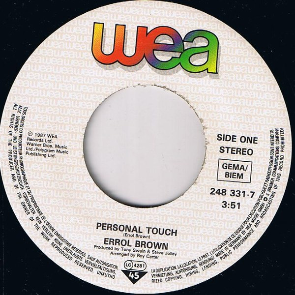 Cover zu Errol Brown - Personal Touch | 1987 | Vinyl, Stereo, 45 RPM, 7