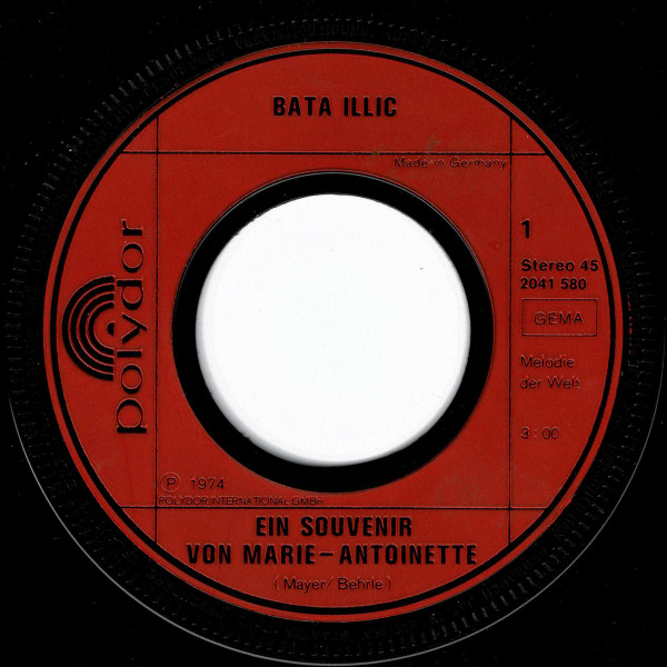 Cover zu Bata Illic - Ein Souvenir Von Marie-Antoinette | 1974 | Vinyl, Stereo, 45 RPM, 7