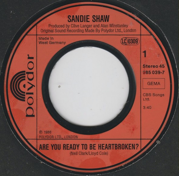 Cover zu Sandie Shaw - Are You Ready To Be Heartbroken? | 1986 | Vinyl, Stereo, 45 RPM, 7