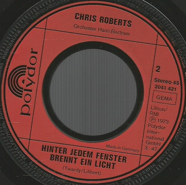 Cover zu Chris Roberts - Eine Freude Vertreibt 100 Sorgen | 1973 | Vinyl, Stereo, 45 RPM, 7
