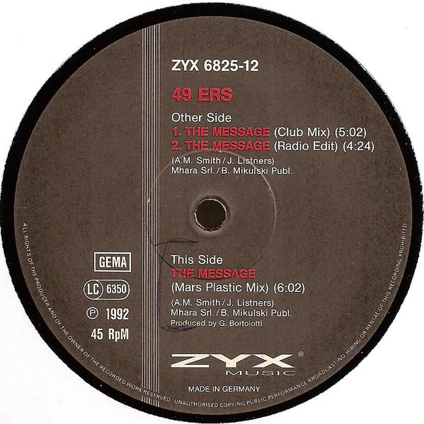 Cover zu 49ers - The Message | 1992 | Vinyl, 12