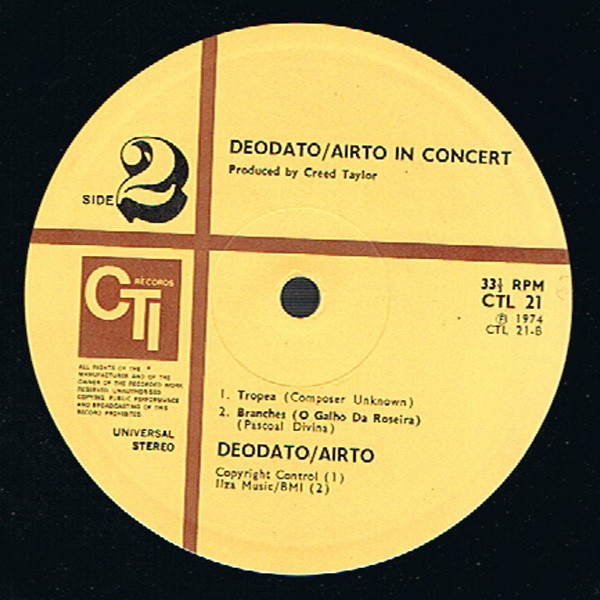 Cover zu Eumir Deodato / Airto Moreira - In Concert | 1974 | Vinyl, LP, Album, Stereo | Jazz | UK