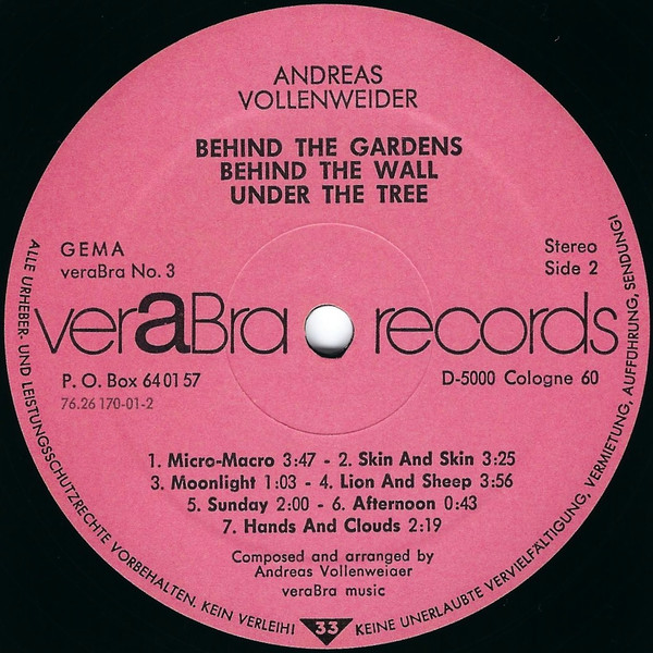 Cover zu Andreas Vollenweider - Behind The Gardens - Behind The Wall - Under The Tree | 1981 | Vinyl, LP, Album | Electronic, Jazz | Germany