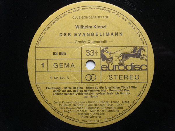 Cover zu Wilhelm Kienzl, Münchner Rundfunkorchester, Hans Gierster - Der Evangelimann | 1973 | Vinyl, LP, Album, Stereo, Club Edition | Classical | Germany