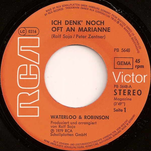 Cover zu Waterloo & Robinson - Ich Denk' Noch Oft An Marianne | 1979 | Vinyl, Stereo, 45 RPM, 7