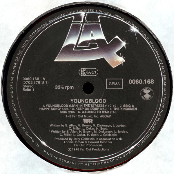 Cover zu War - Youngblood (Original Motion Picture Soundtrack) | 1978 | Vinyl, LP, Album | Jazz, Funk / Soul, Stage & Screen | Germany