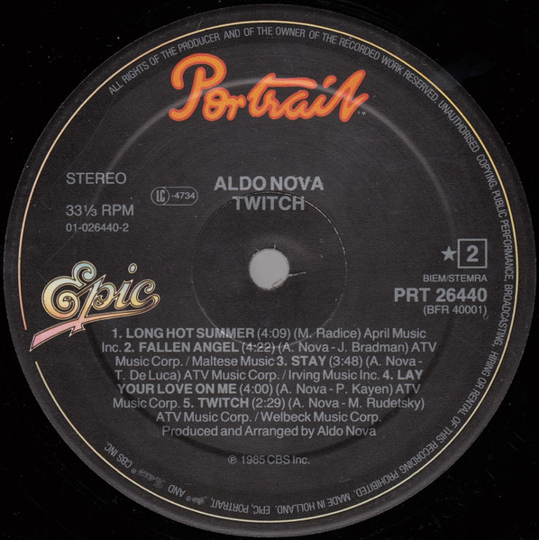 Cover zu Aldo Nova - Twitch | 1985 | Vinyl, LP, Album, Stereo | Rock | Europe