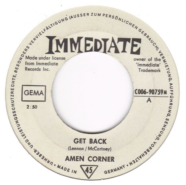 Cover zu Amen Corner - Get Back | 1969 | Vinyl, 45 RPM, 7