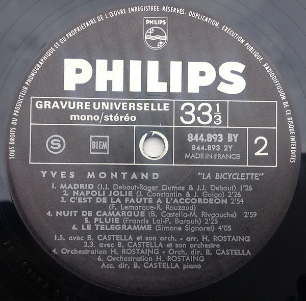 Cover zu Yves Montand - La Bicyclette | 1968 | Vinyl, LP, Album | Pop | France