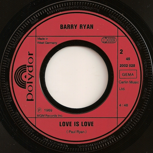 Cover zu Barry Ryan - Eloise / Love Is Love | 1980 | Vinyl, 45 RPM, 7